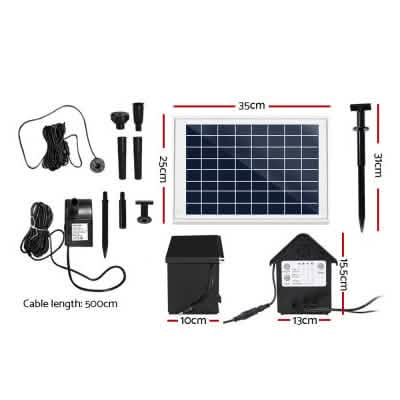 Solar Fountain & Pond Pump w/ Panel & Battery - 800LPH