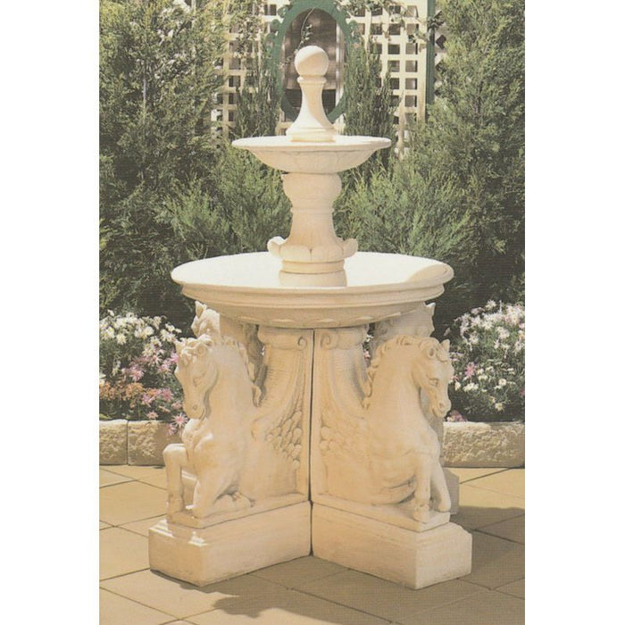 Valencia 2-Tier Concrete Fountain w/ Prancing Horses - 202cm