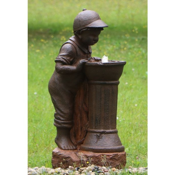 Boy At Tap Water Feature w/ LED and Rusted Effect