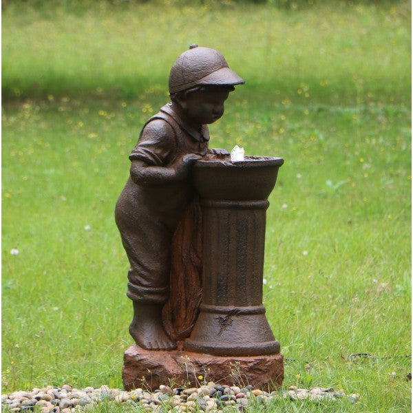 Boy At Tap Water Feature w/ LED and Rusted Effect