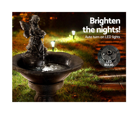 angel bowl solar water feature at night