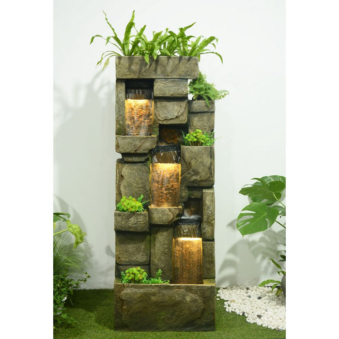 Arcadia Waterfalls 3-Tier Stone Wall Fountain - Simply Beautiful