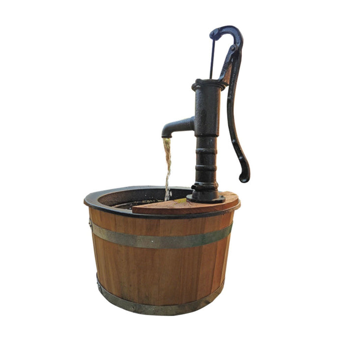 Whiskey Barrel & Cast Iron Hand Pump Water Feature - 94cm