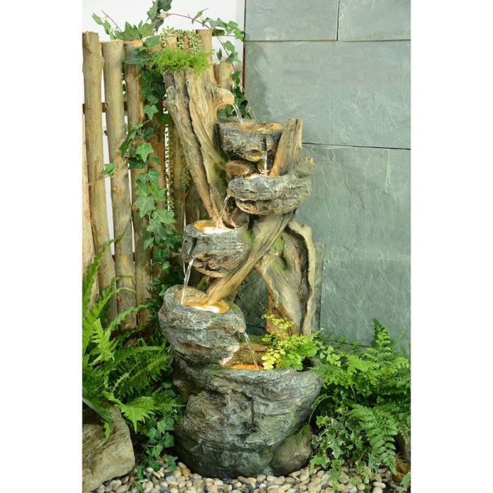 Oak Waterfalls Wood & Rock Fountain - 6-Tier Exclusive - 111cm
